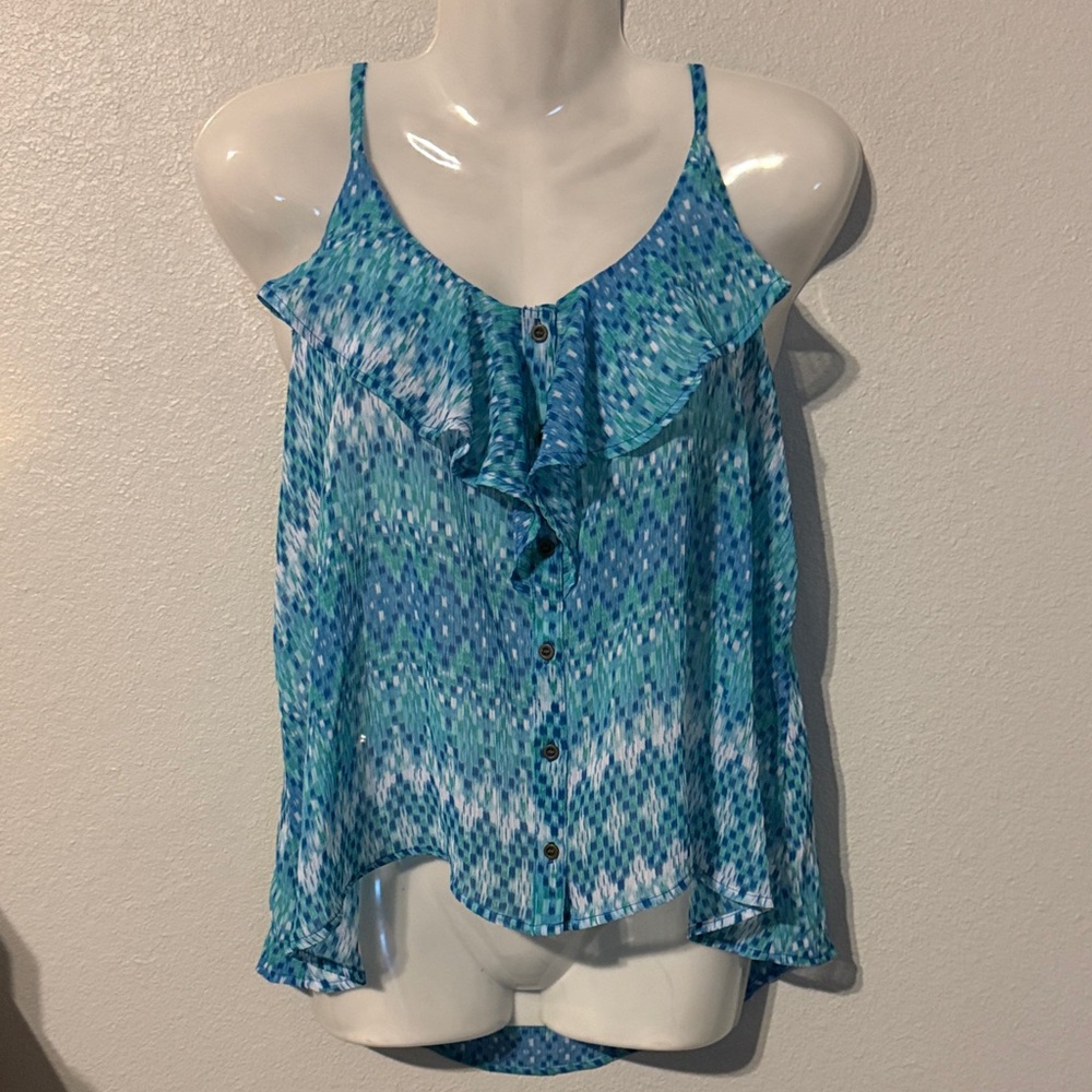 Arizona Jean Company Blue and White Women's Ruffle Blouse